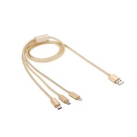 Tuttonica 3 in 1 Fast Charging & Data Sync Cable, Micro USB, Lightning, Type-C, Gold, 1 meter TUTTO-C101 