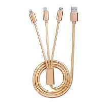 Tuttonica 3 in 1 Fast Charging & Data Sync Cable, Micro USB, Lightning, Type-C, Gold, 1 meter TUTTO-C101 