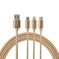 Tuttonica 3 in 1 Fast Charging & Data Sync Cable, Micro USB, Lightning, Type-C, Gold, 1 meter TUTTO-C101 